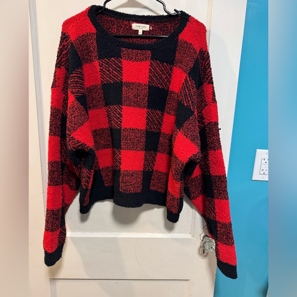 Sweet Love Red and Black Checkered Sweater